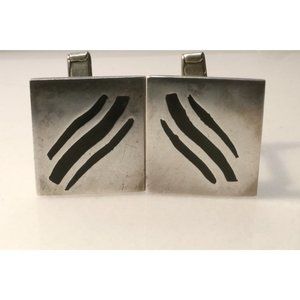 MCM Taxco Mexican Sterling Silver & Black Enamel Cufflinks Signed RM